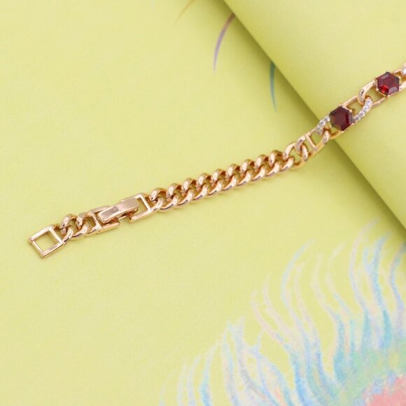 "Rose Gold Bracelet with Red Octagon Stones and CZ Link Detailing, XPBL0820 - Picture 3 of 13